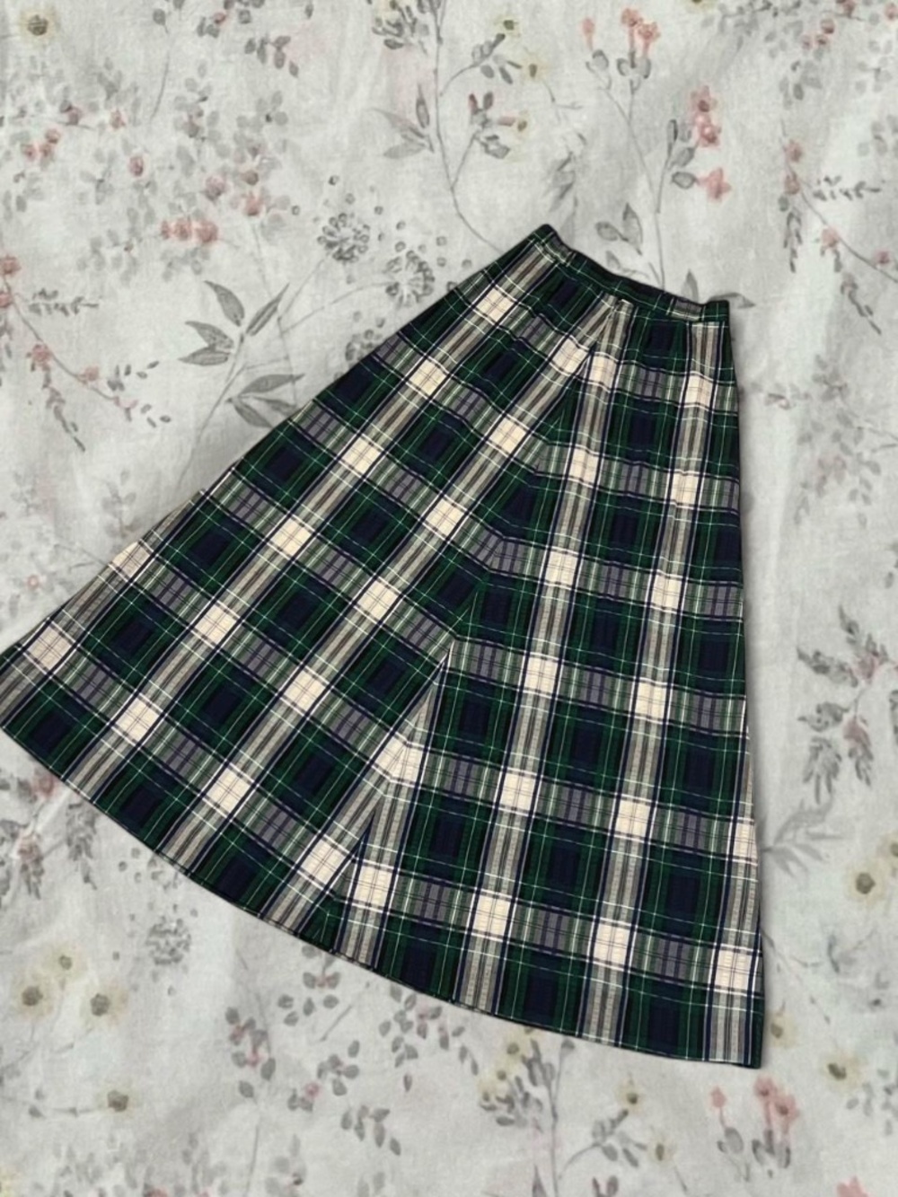 Vintage 60s 70s Plaid Circle Skirt Maxi Cotton Seersucker Cottagecore - Picture 5 of 7